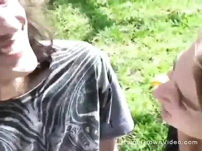 Natalie Gets Her Shaved Hole Fucked by a Long Cock Outside