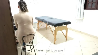 Proctologist performs anal exam on constipated patient.