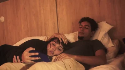 I go to bed alone to watch a movie and my stepbrother comes to see it with me