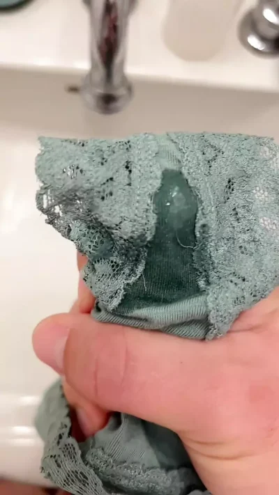 Aroused wife left her wet panties for me after shower and I enjoyed cuming on her panties before fucking her